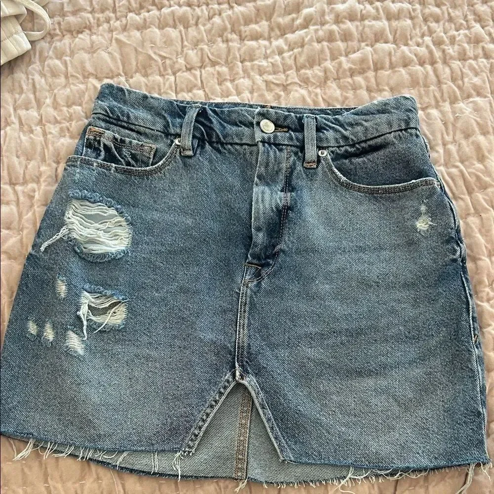 Good American Blue Distressed Mini Skirt 0